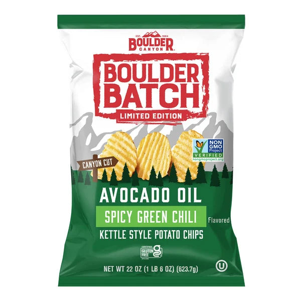 Boulder Canyon Avocado Oil Spicy Green Chili Kettle Style Potato Chips, 10 OZ (623 g)