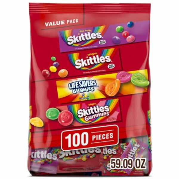 Skittles & Life Savers Chewy and Gummy Candy Fun Size Variety 100 Pack Bulk59.09OZ 1.67Kg