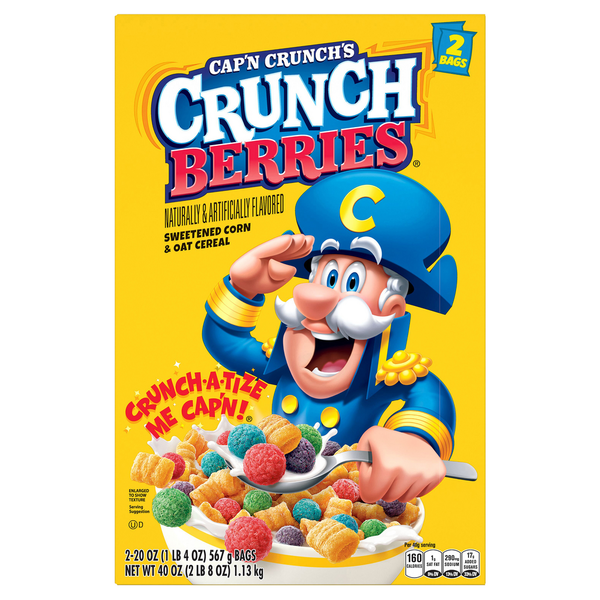 Cap'N Crunch Cereal, Sweetened Corn & Oat, Crunch Berries 40 oz