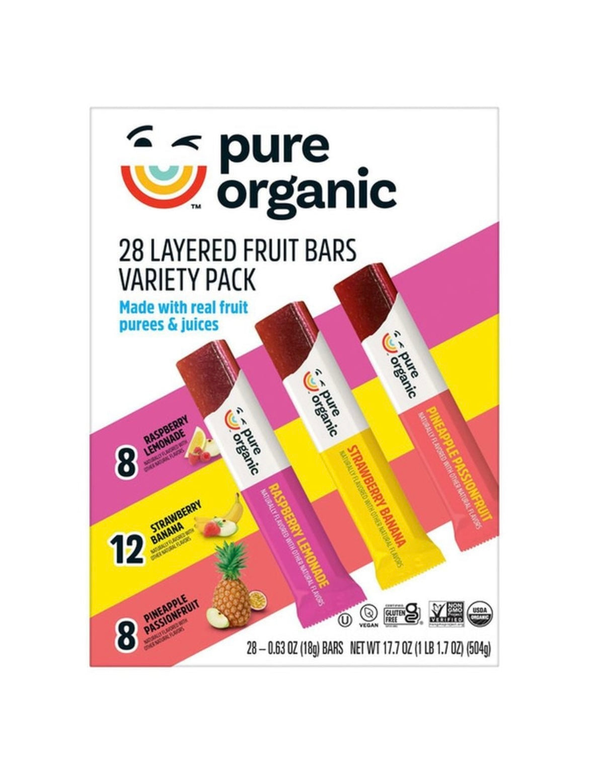 Pure Organic Layered Fruit Bars Variety Pack 28 count (Pack of 1).