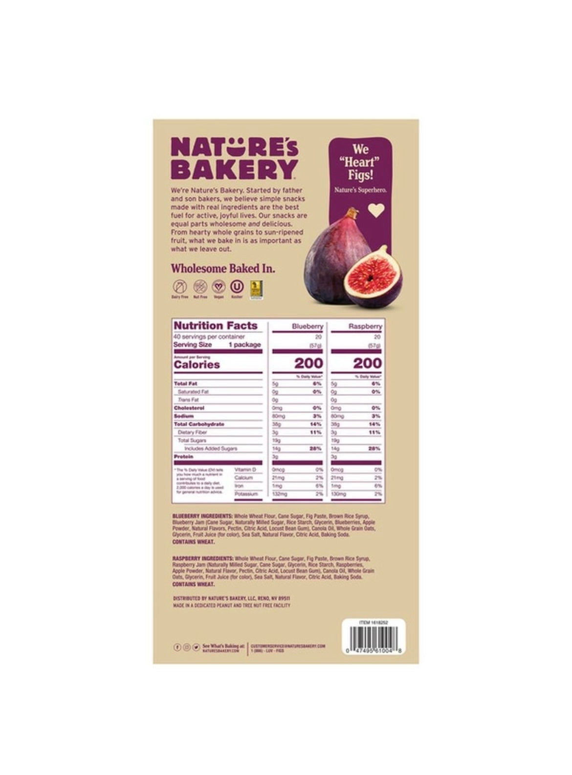 Nature's Bakery Fig Bar Blueberry and Raspberry (40 Pack/ 5 LBS 2.51kg