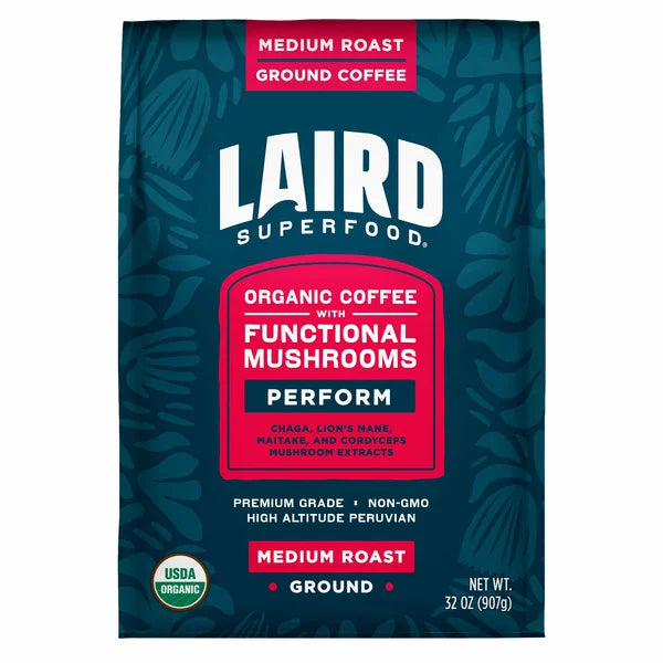 Laird Superfood Organic Ground Coffee with Mushrooms, Medium Rost 32 oz 907g