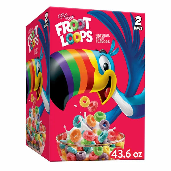 Kellogg Froot Loops Breakfast Cereal, Kids Cereal, Family Breakfast, Original 43.6 oz