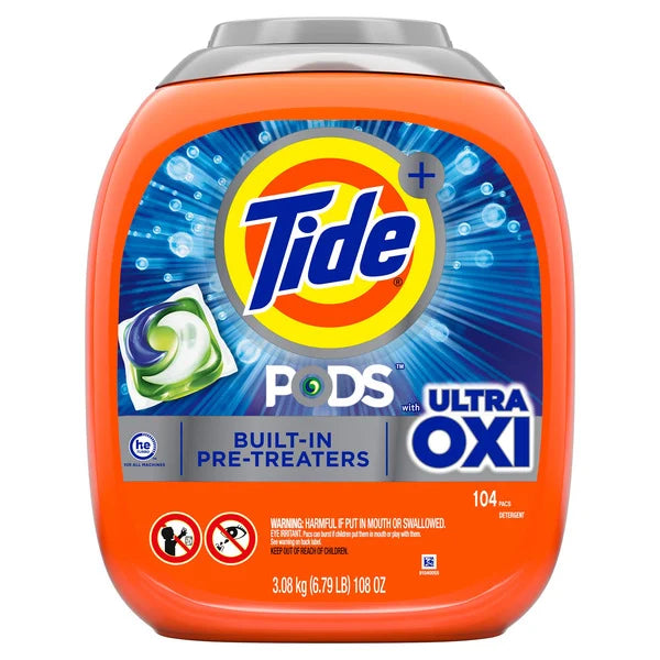 Tide Pods withUltra Oxi  HE Laundry Detergent Pods, 104-count