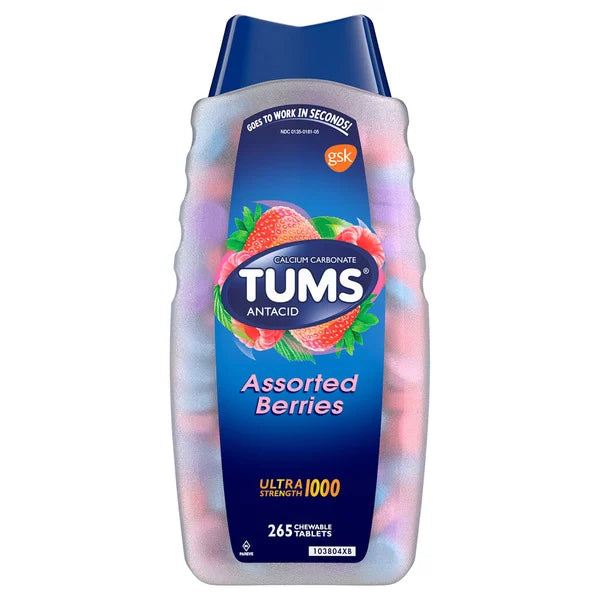 TUMS Ultra Strength Chewable Antacid Tablets for Heartburn Relief and Acid Indigestion Relief, Assorted Berries - 265 Count