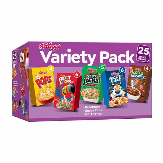 Kellogg's Breakfast Cereal, Single Serve, Kids Snacks, Variety Pack 2 25 x 26.9 oz