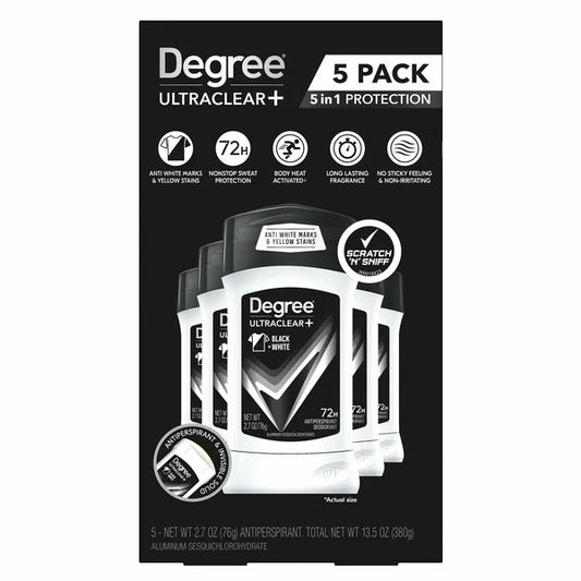 Degree Men UltraClear+ Antiperspirant Deodorant, Black & White, 2.7 oz, 5-pack