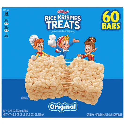 Kellogg Rice Krispies Treats Crispy Marshmallow Squares Individually Wrapped Bars, 60 Count