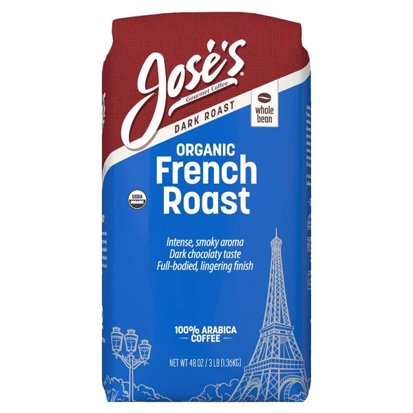 Jose's Organic French Roast Coffee, Dark Roast, Whole Bean, 3 lbs (1.36 Kg)