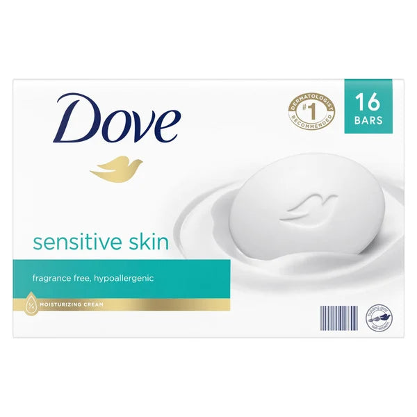 Dove Moisturizing Beauty Bar Soap Sensitive Skin 3.75 oz, 16 Bars