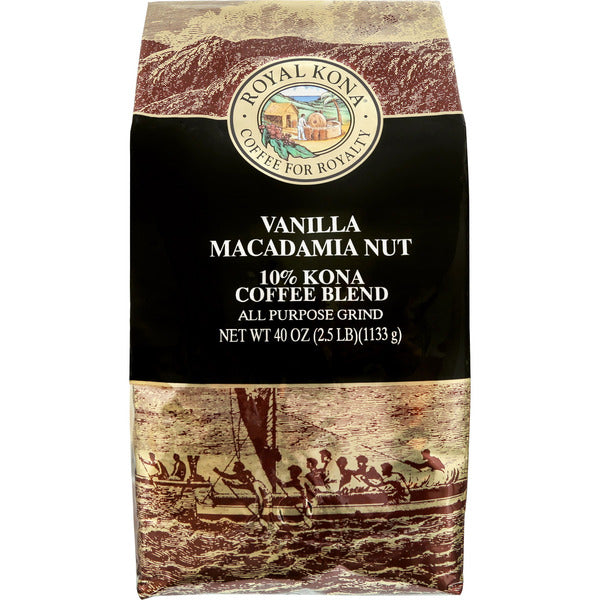 Royal Kona Vanilla Macadamia Nut, Kona 10% coffee blend 40 oz 1.133 kg