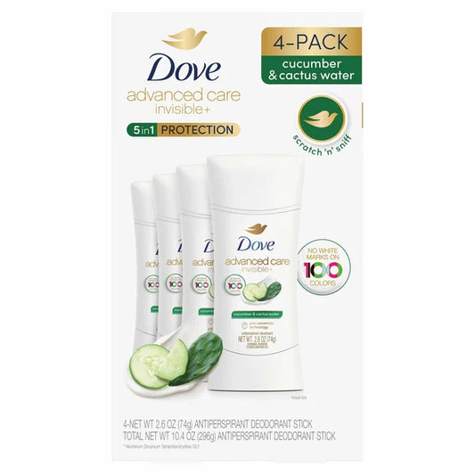 Dove Advanced Care Invisible+ Deodorant , 2.6 oz, 4-pack