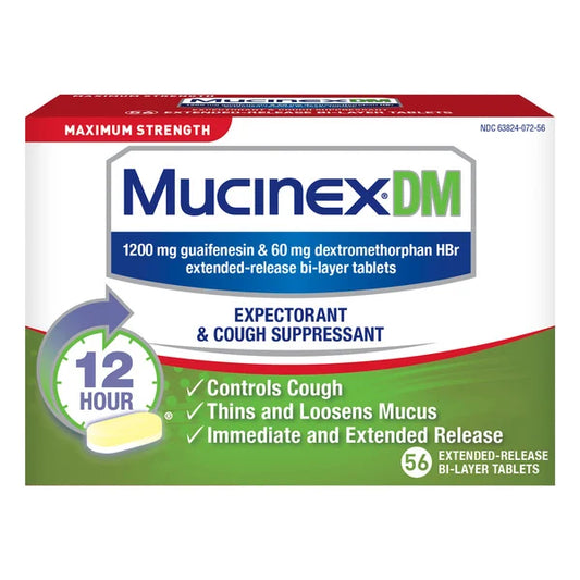 Mucinex DM Maximum Strength 12-Hour Expectorant & Cough Suppressant Tablets 56