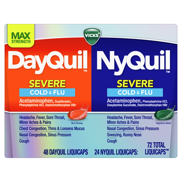 Vicks DayQuil and NyQuil SEVERE Cold & Flu Medicine, Liquicaps 72 ct