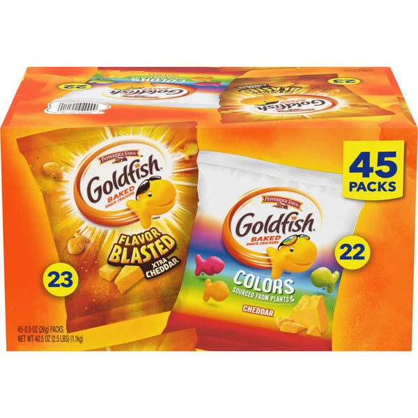 Pepperidge Farm Goldfish Colors Cheddar and Flavor Blasted Xtra Cheddar Crackers 45Packs